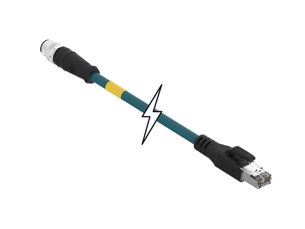 [1300480305] MOLEX 1300480305 Micro-Change (M12) to Standard RJ-45 Double-Ended Cordset, 4 Poles, D-Coded, Male (Straight) to Male RJ-45 (Straight), 24 AWG, Teal Unshielded TPE Cat5e Cable, 5.0m (16.40') Length