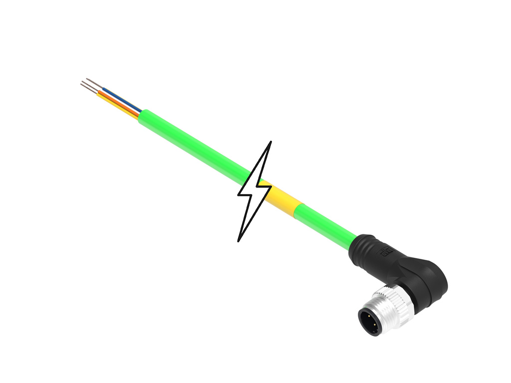 MOLEX 1300480312 Micro-Change (M12) Single-Ended Cordset, 4 Poles, D-Coded, Male (90°) to Pigtail, 22 AWG, Green TPU WSOR Cable, 2.0m (6.56') Length