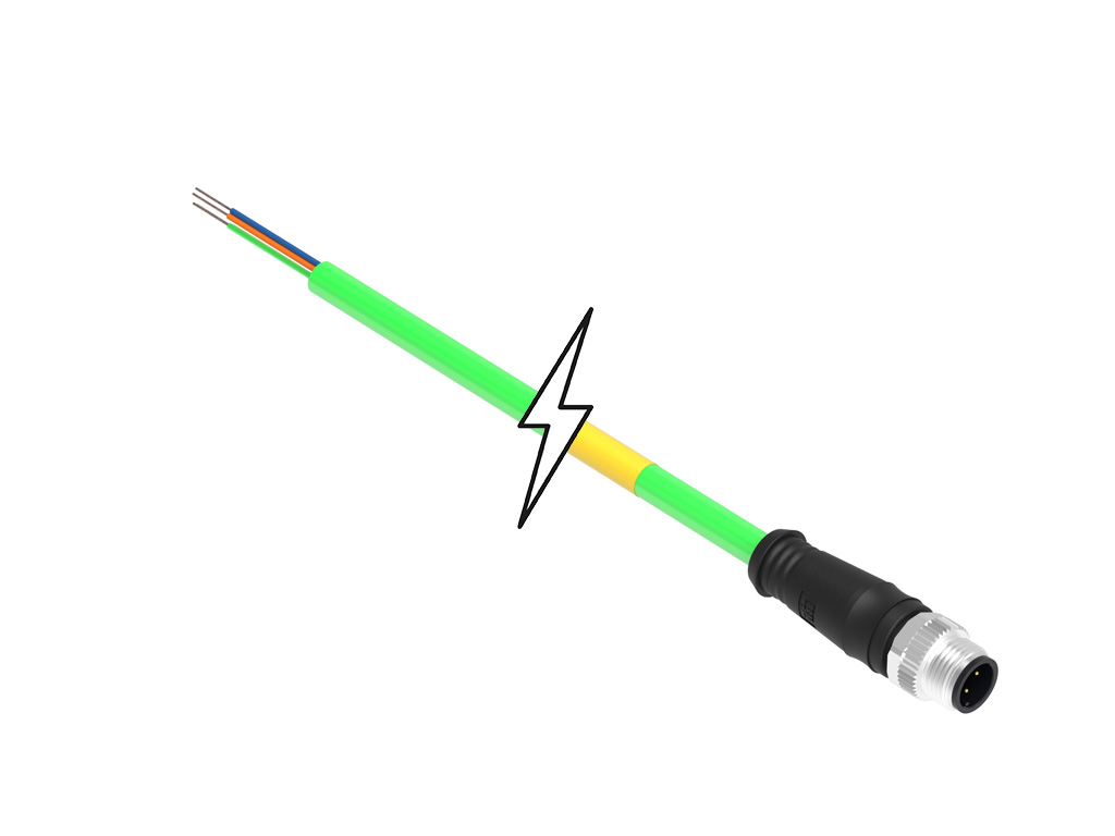 MOLEX 1300480313 Micro-Change (M12) Single-Ended Cordset, 4 Poles, D-Coded, Male (Straight) to Pigtail, 22 AWG, Green TPU WSOR Cable, 2.0m (6.56') Length