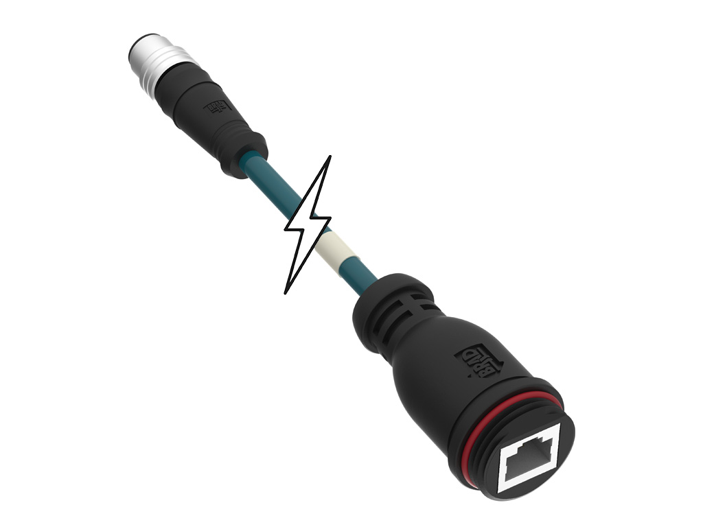 MOLEX 1300488150 Micro-Change (M12) to Brad RJ-Lnxx RJ-45 Double-Ended Cordset, 4 Poles, D-Coded, Male M12 (Straight) to Female RJ-45 (Straight), 24 AWG, Teal Unshielded TPE Cable, 0.50m (1.64') Length