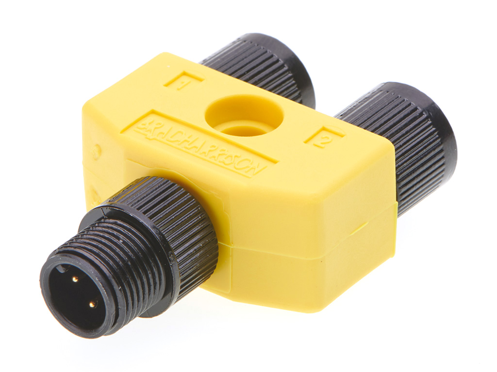 MOLEX 1200680170 Micro-Change (M12) Solid Body Splitter, 1 x 4-Pole Male to 2 x 4-Pole Females, Yellow TPE Overmold
