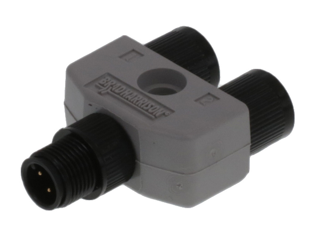 MOLEX 1200680229 Micro-Change (M12) Solid Body Splitter, 1 x 4-Pole Male to 2 x 4-Pole Females, Grey PVC Overmold
