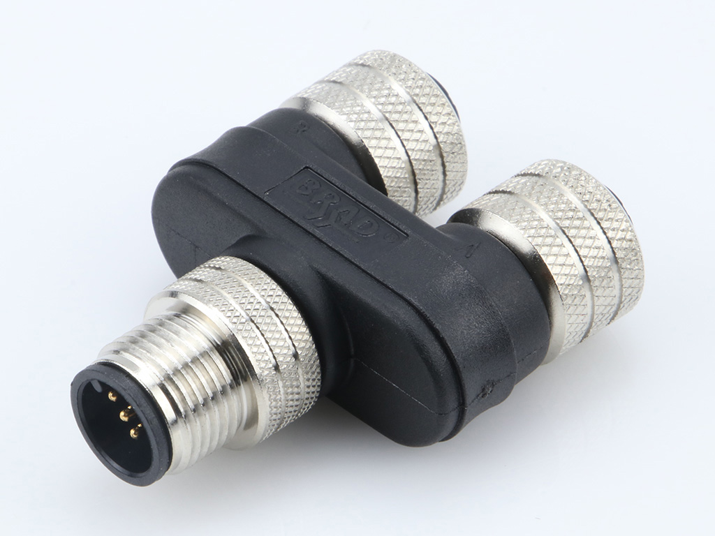 [1200680294] MOLEX 1200680294 Micro-Change (M12) In-Line Splitter, 4 Pole, 1 x 4-Pole Male (Straight) to 2 x 4-Pole Female (Straight)