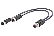 MOLEX 1200688193 Micro-Change (M12) In-Line Splitter with Knurled Hexnuts, 4 Pole, 1 x 4-Pole Male (Straight) to 2 x 3-Pole Female (Straight), WSOR Cable, 0.60m (1.97') Length
