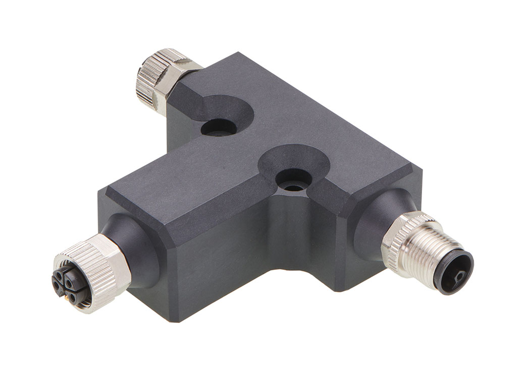 [1205040002] MOLEX 1205040002 Micro-Change (M12) L-Coded Solid Body Splitter, 2 x 5-Pole Female to 1 x 5-Pole Male, Black Overmold