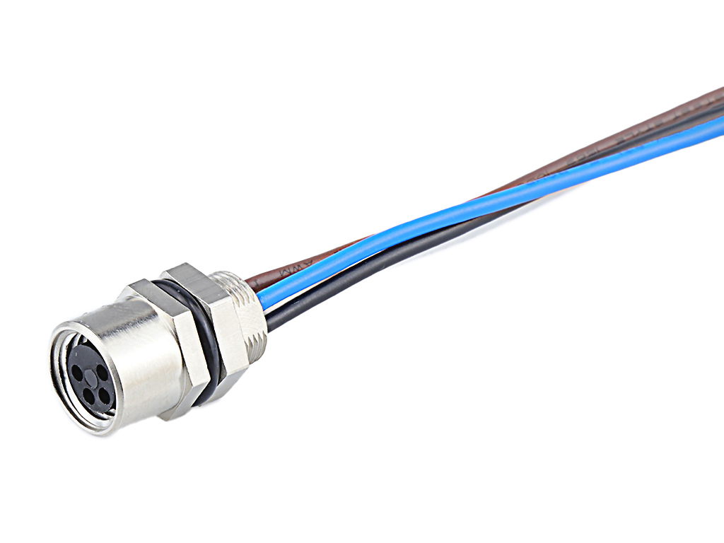 [1200310049] MOLEX 1200310049 Nano-Change (M8) Receptacle, 4 Poles, A-Coded, M8 x 0.5 Mounting Threads, Female (Straight) to 22 AWG Leads, 0.30m (11.81") Length