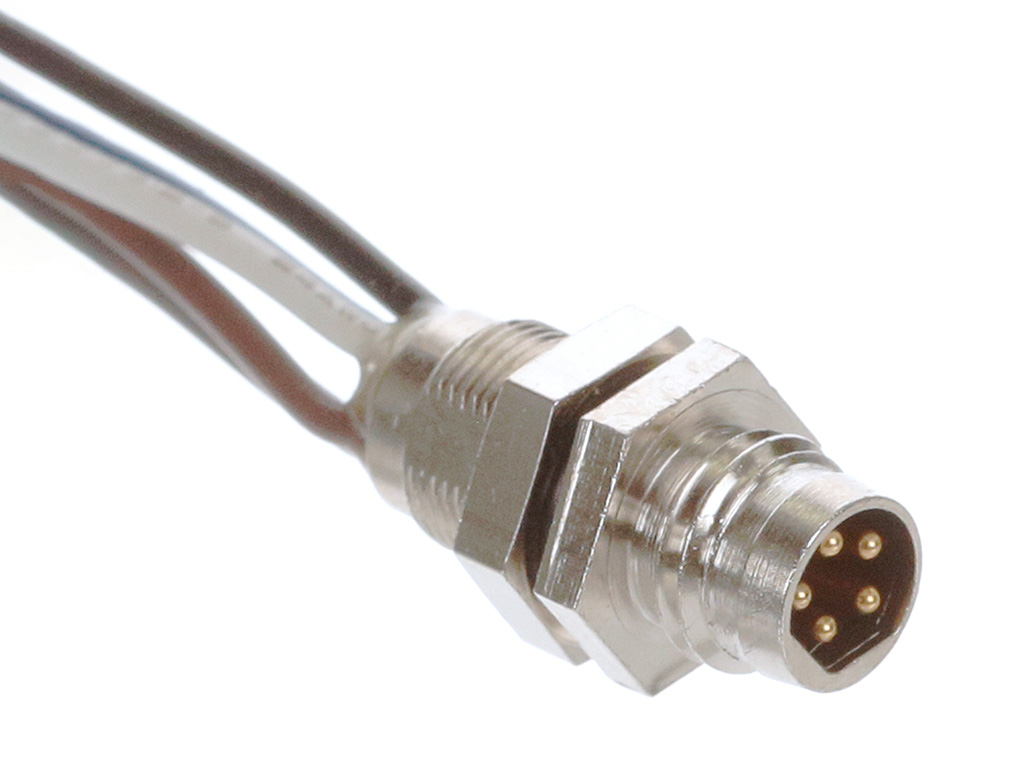 [1200900038] MOLEX 1200900038 Nano-Change (M8) Receptacle, 5 Poles, B-Coded, M8 x 0.5 Mounting Threads, Male (Straight) to 24 AWG Leads, 0.30m (11.81") Length