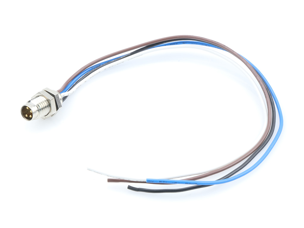 [1200905078] MOLEX 1200905078 Nano-Change (M8) Receptacle, 4 Poles, A-Coded, M8 x 1.0 Mounting Threads, Male (Straight) to Leads, Back Panel Mount, 0.20m (7.87") Length