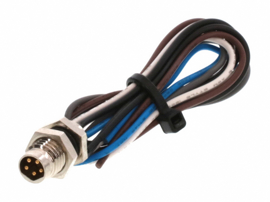 [1200905081] MOLEX 1200905081 Nano-Change (M8) Receptacle, 5 Poles, B-Coded, M8 x 1.0 Mounting Threads, Male (Straight) to Leads, Back Panel Mount, 0.20m (7.87") Length