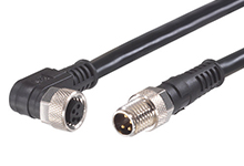 [1200878308] MOLEX 1200878308 Nano-Change (M8) Double-Ended Cordset with Knurled Hexnut, 3 Poles, A-Coded, Male (Straight) to Female (90°), 24 AWG, Black PVC Cable, 5.0m (16.40') Length