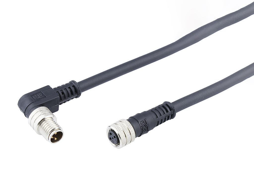 MOLEX 1200878324 Nano-Change (M8) Double-Ended Cordset, 3 Poles, Female (Straight) to Male (90°), 24 AWG, PUR/VPC Cable, 1.0m (3.28') Length, PUR Cable Preferred Version in Europe