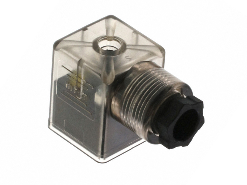 [1210640058] MOLEX 1210640058 mPm DIN Valve Connector, Form B-11mm, PG9 Internal Threads, 2 Pole Plus Ground with A1 Circuit, 24V, Red LED, Transparent, Nitrile Profile Gasket and Screw, Mounted, Bulk Pack