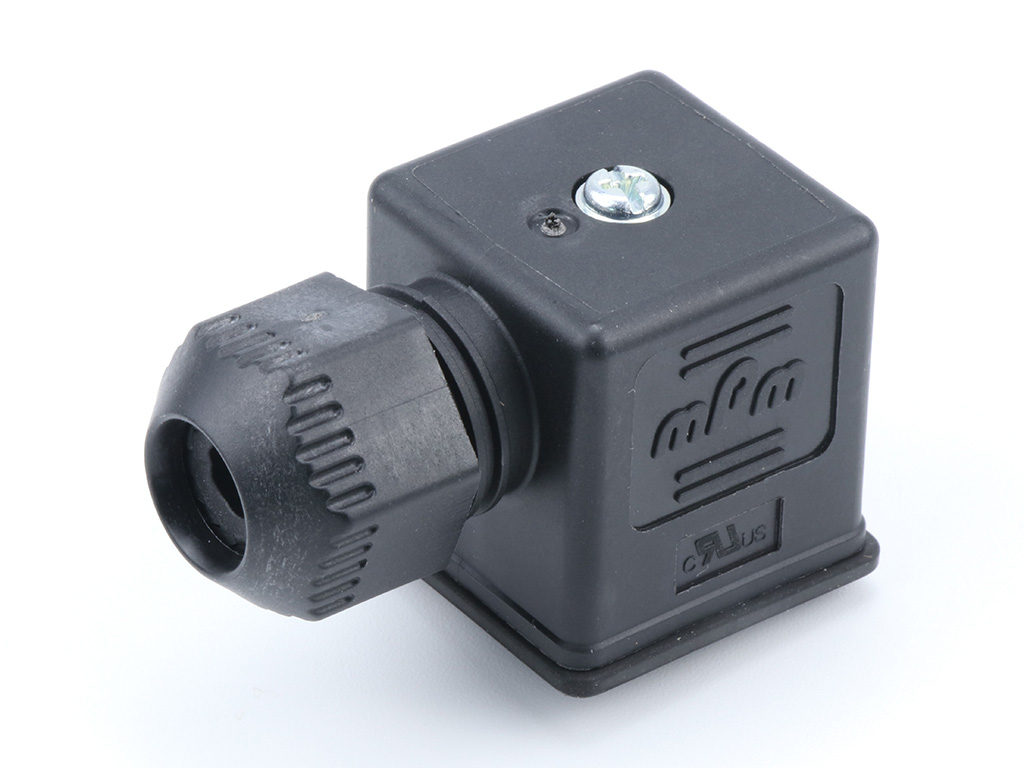 MOLEX 1212010044 mPm DIN Valve Connector, Form A-18mm, External Thread, 2 Pole Plus Ground Terminal, 250V AC/DC, Black, Integrated Nitrile Gasket, UL94-V0 Rated, Bulk Pack, Mounted