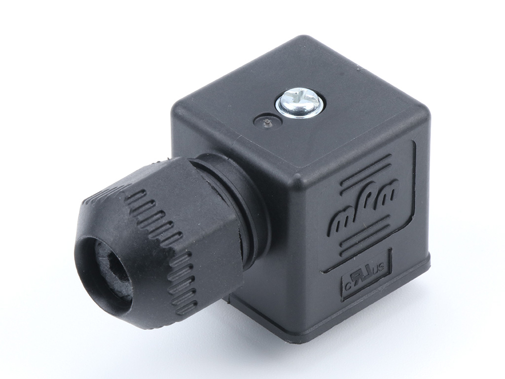 [1212010046] MOLEX 1212010046 mPm DIN Valve Connector, Form A-18mm, External Thread, 3 Pole Plus Ground Terminal, 250V AC/DC, Black, Integrated Nitrile Gasket, UL94-V0 Rated, Bulk Pack, Mounted