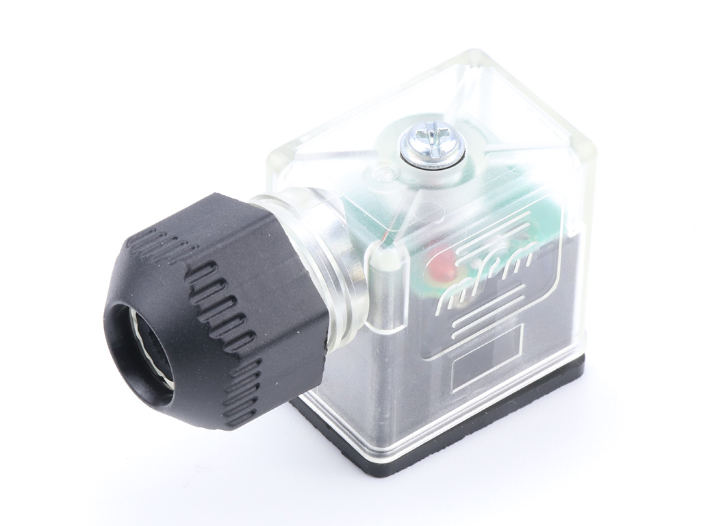 [1212080070] MOLEX 1212080070 mPm DIN Valve Connector, Form B-11mm, External Thread, 2 Pole Plus Ground with C4 Circuit, 24V, Red LED + VDR, Transparent, Integrated Nitrile Gasket, Single Bag, Unmounted