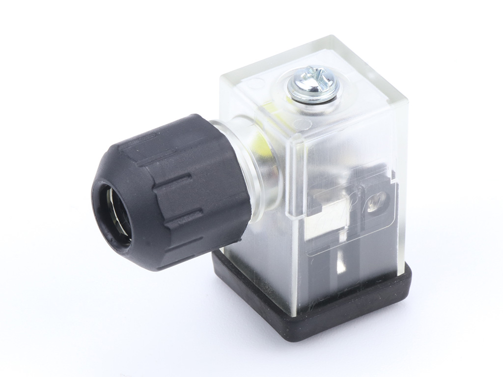 [1212100342] MOLEX 1212100342 mPm DIN Valve Connector, Form C-8mm, External Threads, 2 Pole Plus Ground with C4 Circuit, 24V, Yellow LED + VDR, Transparent, Profiled Nitrile Gasket, Bulk Pack, Mounted