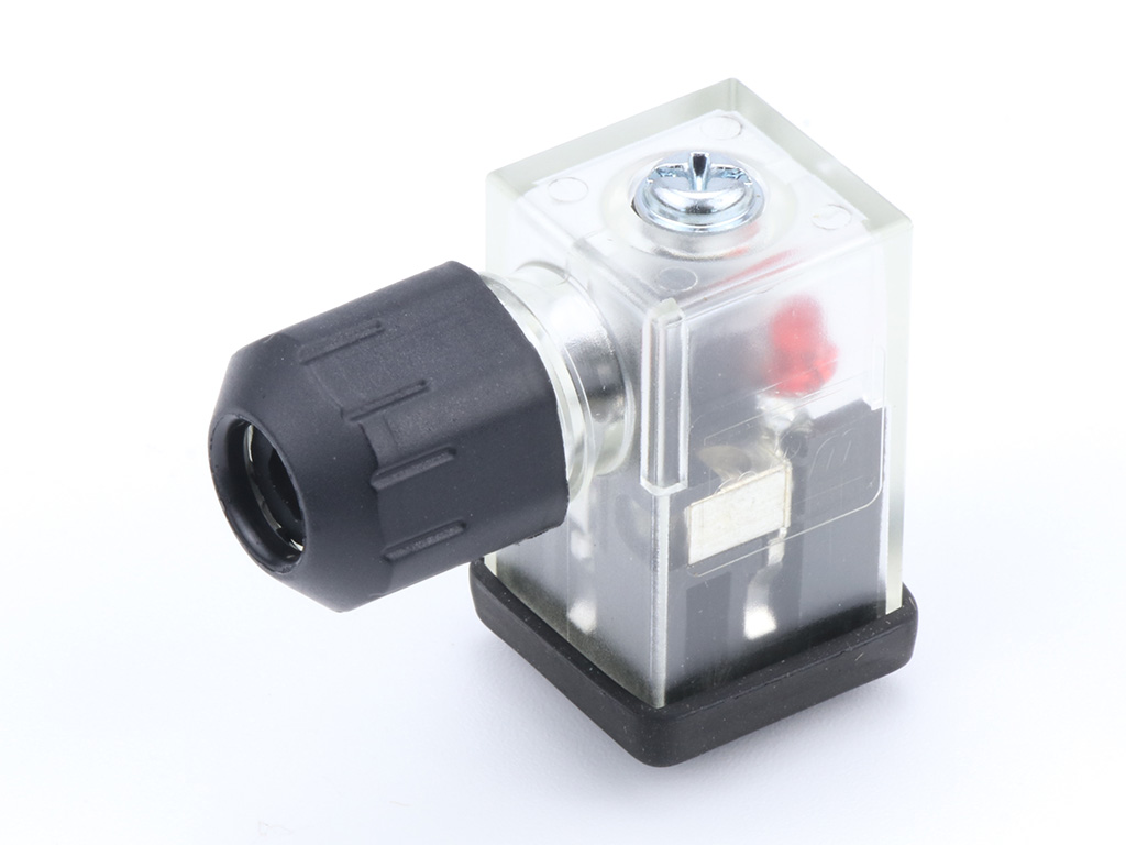 MOLEX 1212110032 mPm DIN Valve Connector, Form C - Micro 9.4mm, External Threads, 2 Pole Plus Ground with C4 Circuit, 24V, Yellow LED + VDR, Transparent, Profiled Nitrile Gasket, Single Bag, Unmounted