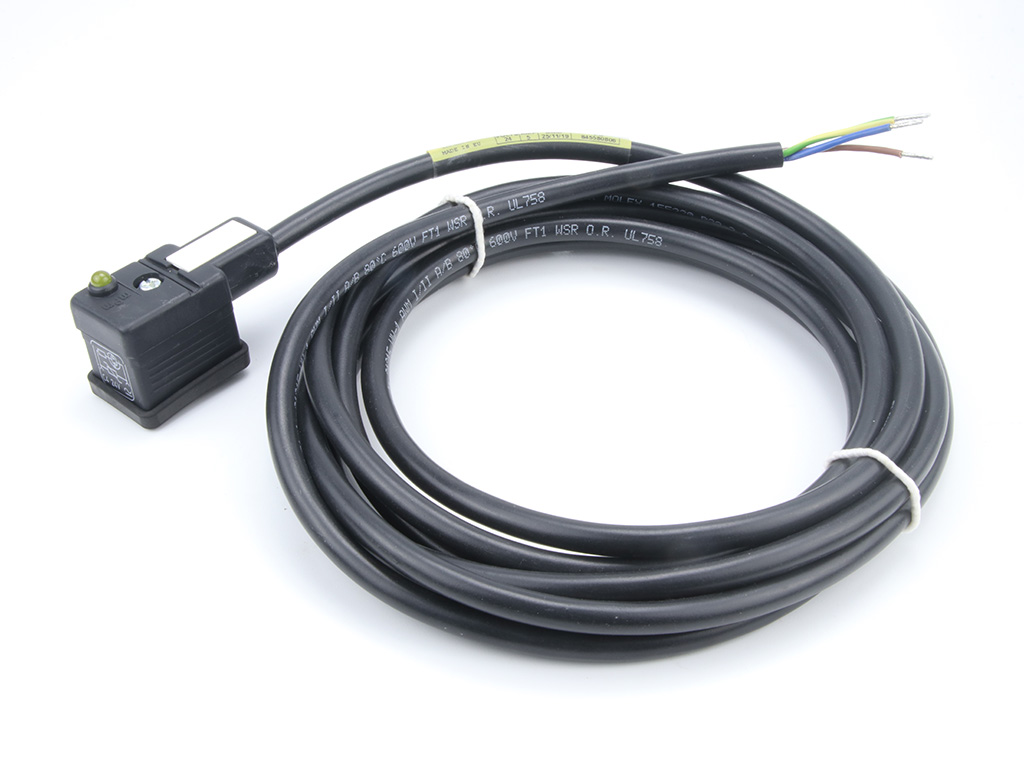 [2210509005] MOLEX 2210509005 mPm DIN Valve Connector, Form B - 11mm 2 Pole to 3.0m Black WSOR UL Cable Pigtail, Yellow LED + VDR, Black Profile Nitrile Gasket, 24V