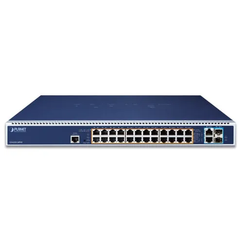 PLANET GS-6322-24P4X L3 24-porttinen 10/100/1000T 802. 3bt PoE + 2-porttinen 10GBASE-T + 2-porttinen 10G SFP+ Hallittu kytkin kahdella modulaarisella virtalähdepaikalla