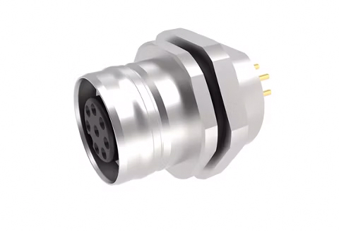 MOLEX 1204040018 Ultra-Lock 2.0 (M12) Receptacle, 8 Poles, Female (Straight), A-Coded, Front Panel Mount, PG9 Mounting Threads, PCB Pins