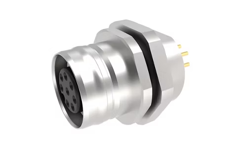 MOLEX 1204040028 Ultra-Lock 2.0 (M12) Receptacle, 8 Poles, Female (Straight), A-Coded, Front Panel Mount, M16 Mounting Threads, PCB Pins
