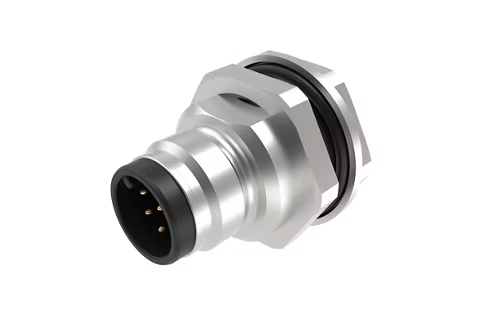 [1204040055] MOLEX 1204040055 Ultra-Lock 2.0 (M12) Receptacle, 5 Poles, Male (Straight), A-Coded, Back Panel Mount, M16 Mounting Threads, PCB Pins