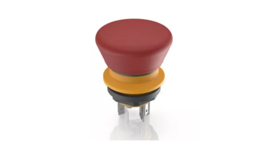 [1.15.213.004/0000] RAFI 1.15.213.004/0000 LUMOTAST 16 Hätäseis-painike - illuminated, 2 NC, Silver, Flat quick-connect terminal 2.8 x 0.5 tin-plated, reset by rotating, arrows red