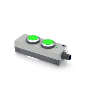 RAFI 1.24.200.001/0000 E-BOX IO-LINK - 2 illuminated pushbuttons, momentary contact function, frontring metallic silver, bezel transparent