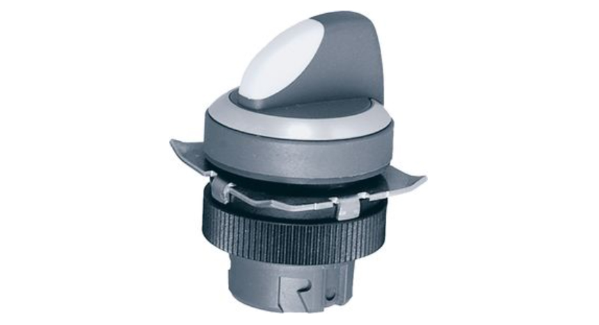 RAFI 1.30.242.702/0200 RAFIX 22 QR Valintakytkin - round collar, short lever, frontring metallic silver, 1 x 90°, shape V, latching