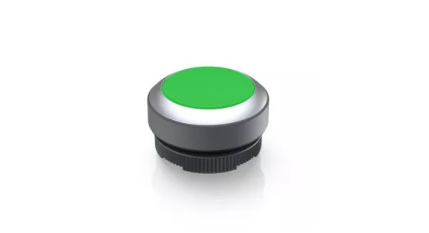 [1.30.270.021/2500] RAFI 1.30.270.021/2500 RAFIX 22 FS+ Valaistu painikekytkin - flat bezel, round collar, momentary contact function, frontring metallic silver, bezel green