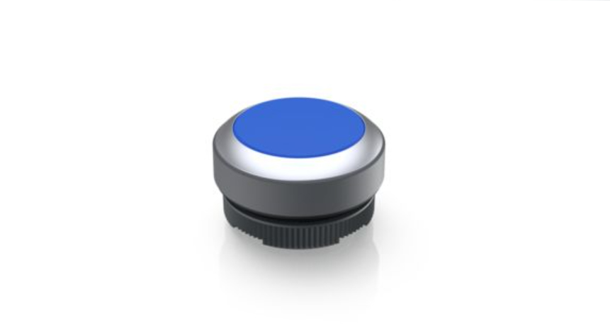 [1.30.270.021/2600] RAFI 1.30.270.021/2600 RAFIX 22 FS+ Valaistu painikekytkin - flat bezel, round collar, momentary contact function, frontring metallic silver, bezel blue