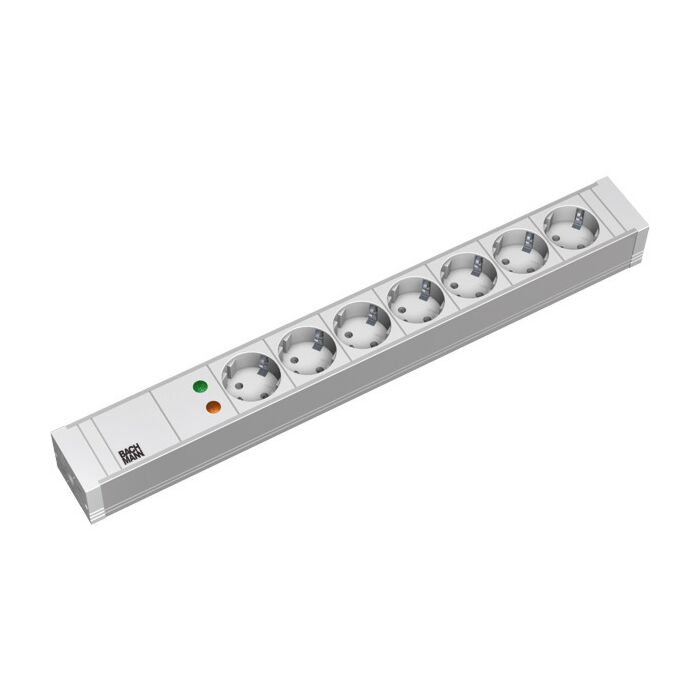 BACHMANN 333.604 Virtapaneeli 7 x Schuko-kiinnitettävä 2,0 m 1U harmaa, PVC ylijännitesuoja