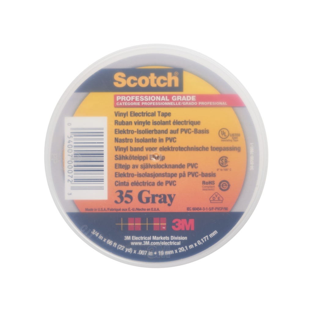 3M 1812957 Scotch® Vinyylisähköteippi 35, Harmaa, 19 mm x 20 m