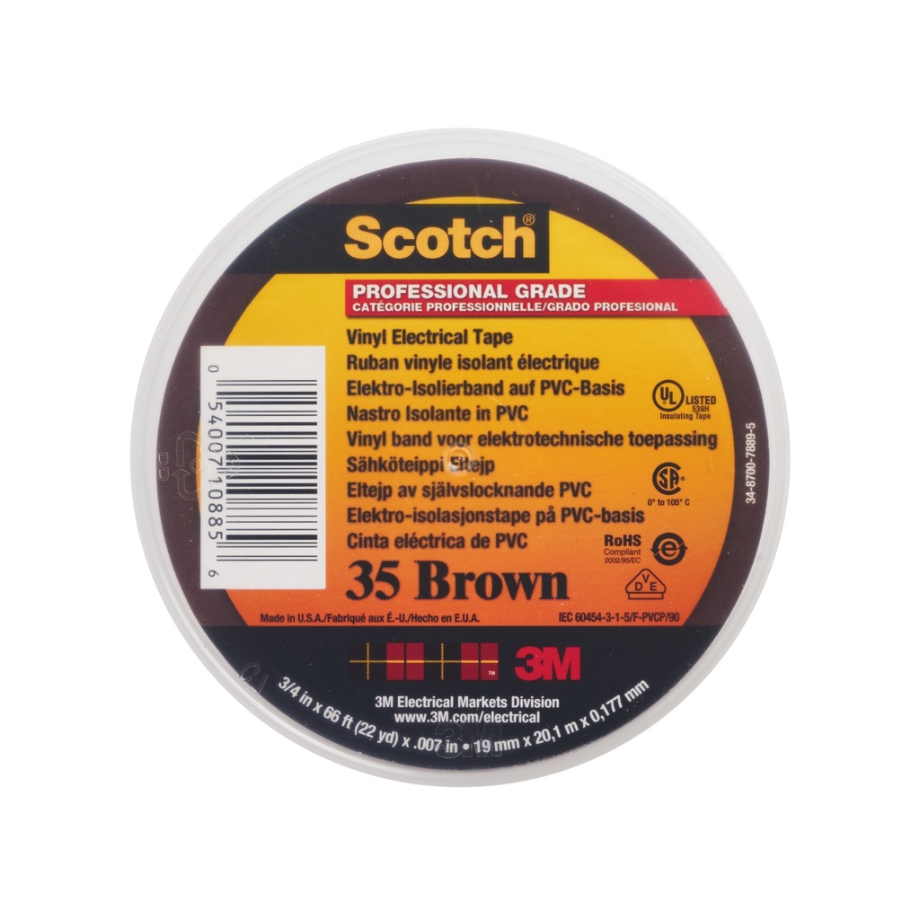 [7100239020] 3M 1812958 Scotch® Vinyylisähköteippi 35, Ruskea, 19 mm x 20 m