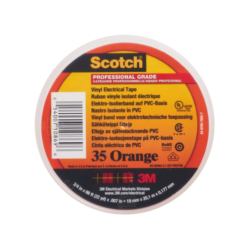3M 35-19X20ORNEW Scotch® värikoodaava vinyylisähköteippi 35, 19 mm x 20 m, appelsiini