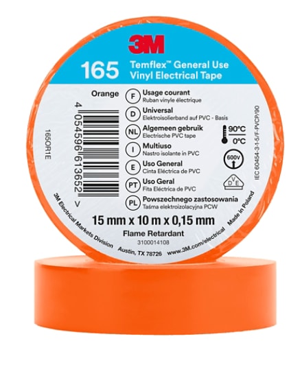 [7100184728] 3M Temflex -vinyylisähköteippi 165, Oranssi, 15 mm x 10 m