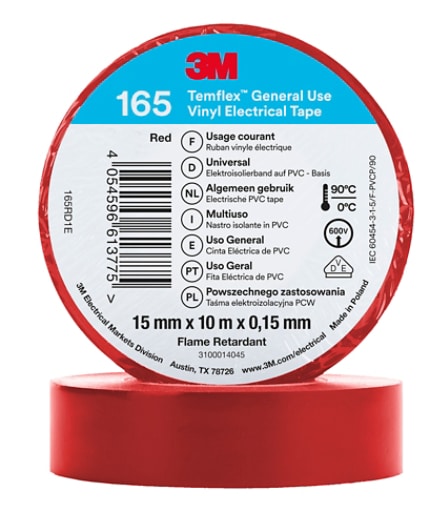 3M Temflex -vinyylisähköteippi 165, Punainen, 15 mm x 10 m