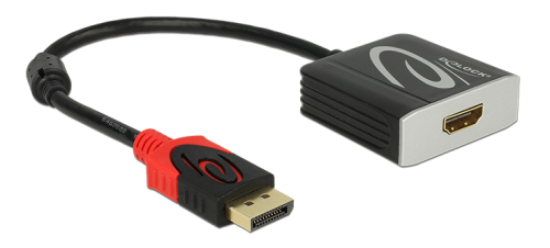 DeLOCK 62734-DELOCK - DISPLAYPORT TO HDMI-ADAPTERI - AKTIIVINEN - 4K 60Hz, 0.2m - MUSTA