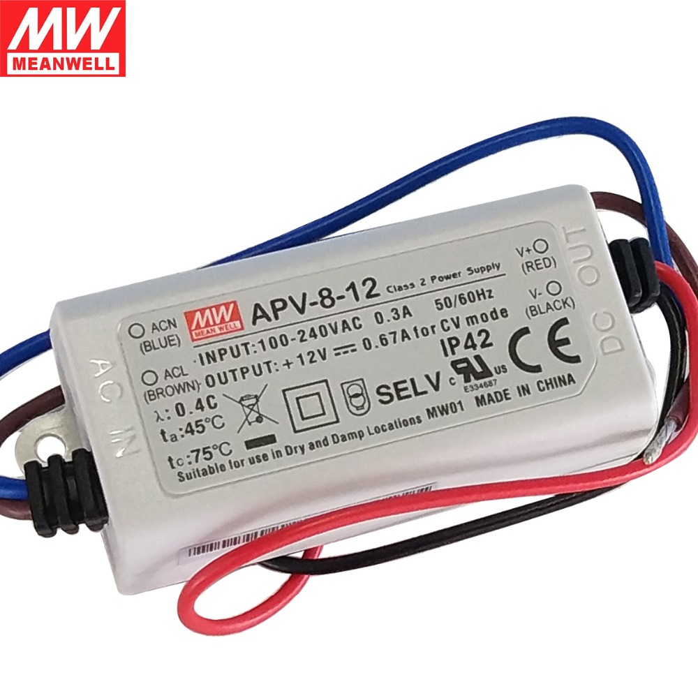MEAN WELL APV-8-12 - Led Teholähde 8W 12Vdc 0.67A - Vakiojännite