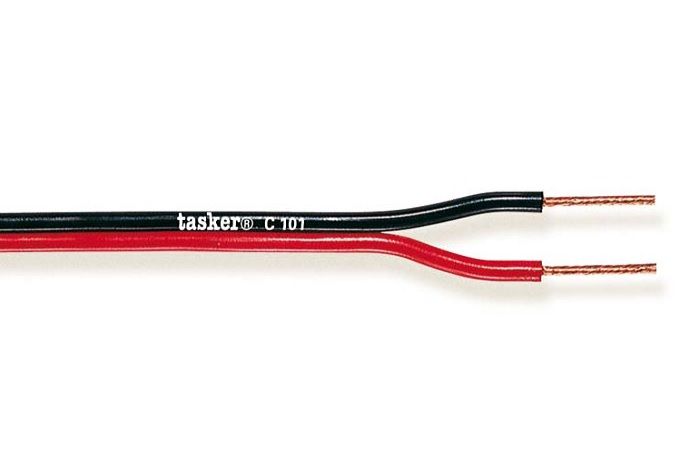 TASKER C101/0.50 - KAIUTINKAAPELI 2x0,50mm2 PVC 100m KELA PUNAINEN-MUSTA