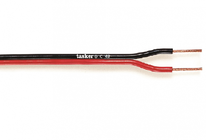 TASKER C102/0.75 - KAIUTINKAAPELI 2x0,75mm2 PVC 100m KELA PUNAINEN-MUSTA