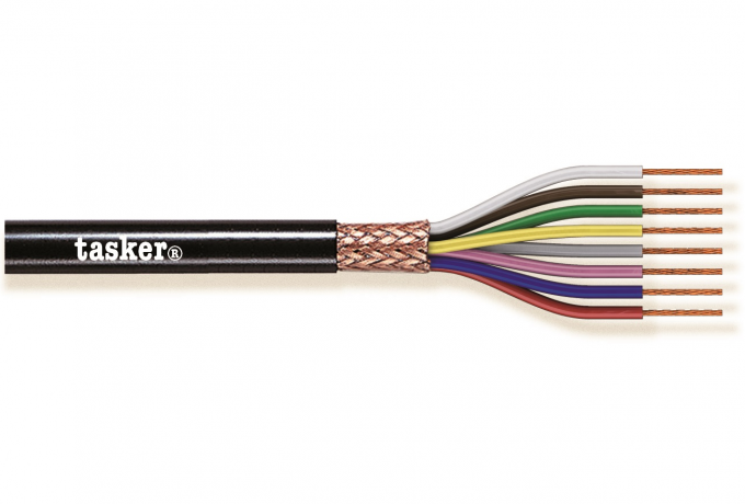 TASKER - C8025 MONINAPAINEN SUOJATTU KAAPELI 8x0,25 mm2 -  PVC CPR Eca + UKCA 100 m KELA - MUSTA