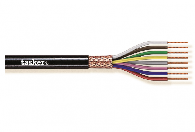 TASKER - C8035 MONINAPAINEN SUOJATTU KAAPELI 8x0,35 mm2 -  PVC CPR Eca + UKCA 100 m KELA - MUSTA