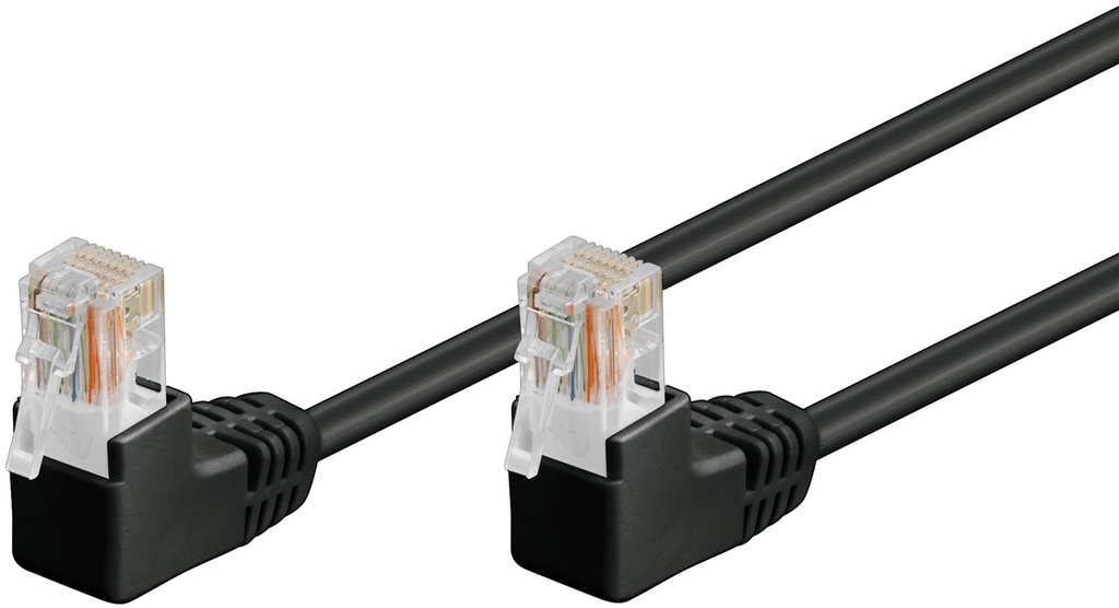 GOOBAY CAT5-300UTP-MU-2-KU, CAT5E KAAPELI 3m 2x 1x90° KULMA MUSTA
