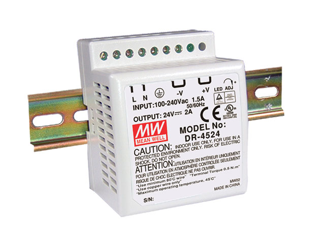 MEAN WELL DR-45-12 - DIN-kisko Virtalähde 12V 3.5A 45W