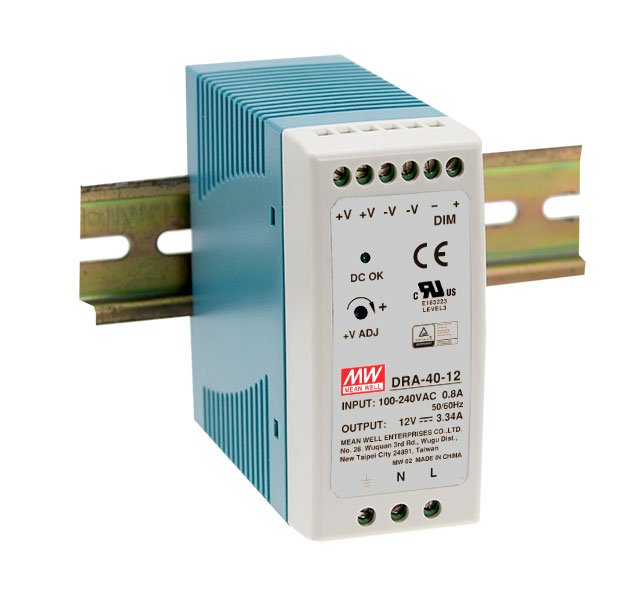 MEAN WELL DRA-40-12 - Teholähde DIN Kisko säädettävä 3V-12V 3.34A 40W