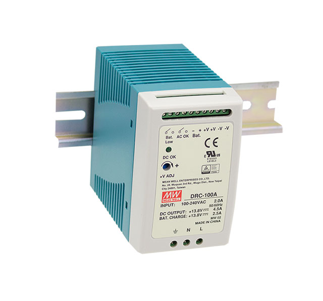 [DRC-100B] MEAN WELL DRC-100B - DIN-kisko Virtalähde UPS 2-kanavaa 27.6Vdc 2.25/1.25A 100W