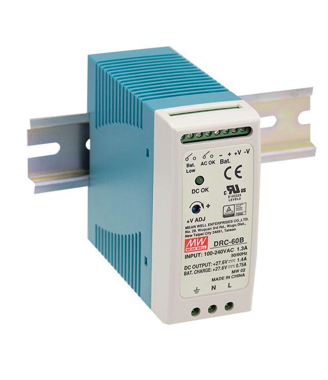 [DRC-60A] MEAN WELL DRC-60A - DIN Kisko Virtalähde UPS käyttö 2-kanavaa 13.8Vdc 2.8 / 1.5A 60W