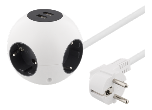 [GT-292] DELTACO GT-292 - Pyöreä haaroituspistorasia 2 x USB-A liitännällä 4 X CEE 7-4 1 X CEE 7/7 1,4m valkoinen