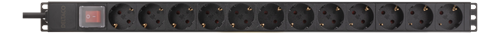 DELTACO GT-8512 - Jatkojohto/virtapaneeli 12 pistoketta virtakytkimellä 12 x CEE 7/4 1 x CEE 7/7 2m musta